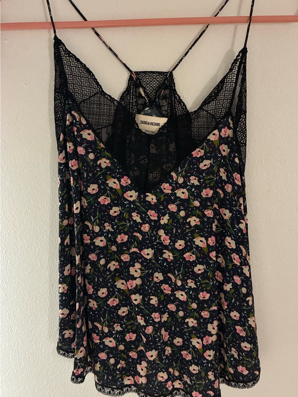 Zadig & Voltaire Black Floral Lace-Trim Cami